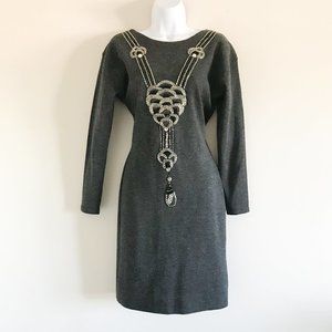 Vintage Adrienne Vittadini Beaded Sweater Wool Dress